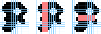 Une forme binaire avec deux exemples de rectangles maximums inclus